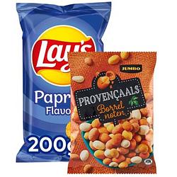 Foto van Lays paprika chips 200g en jumbo borrelnoten 500g bij jumbo