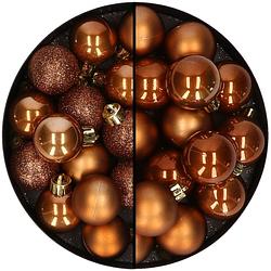 Foto van 30x stuks kunststof kerstballen bruin 3 en 4 cm - kerstbal