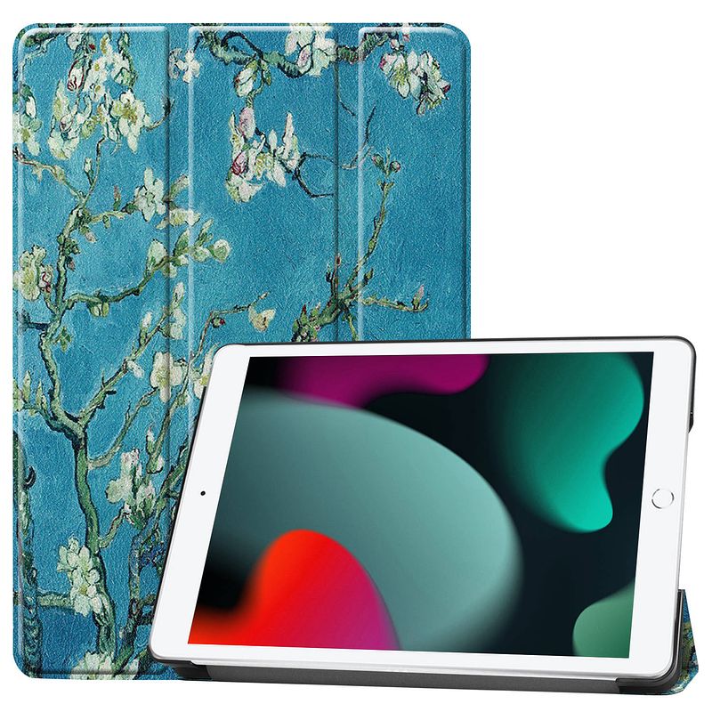 Foto van Basey ipad 10.2 2021 hoes book case hoesje - ipad 10.2 2021 hoesje hard cover case hoes - bloesem