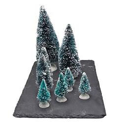 Foto van Kerstdorp onderdelen miniatuur set van 8x mini boompjes - kerstdorpen