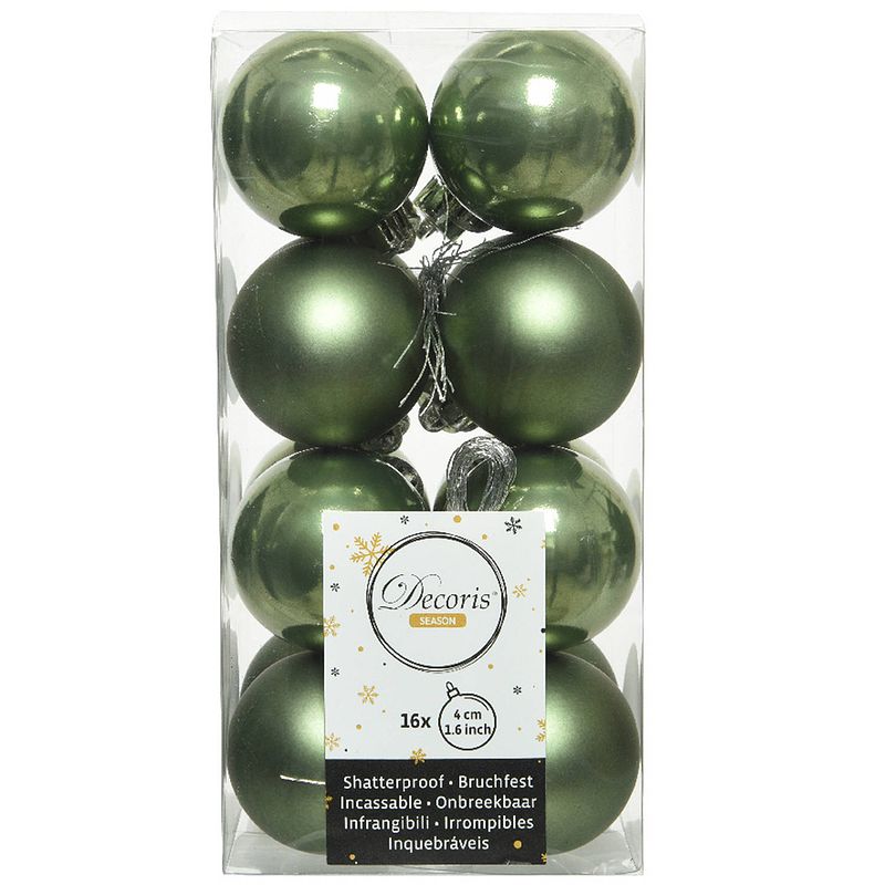 Foto van 16x stuks kunststof kerstballen mos groen 4 cm glans/mat - kerstbal