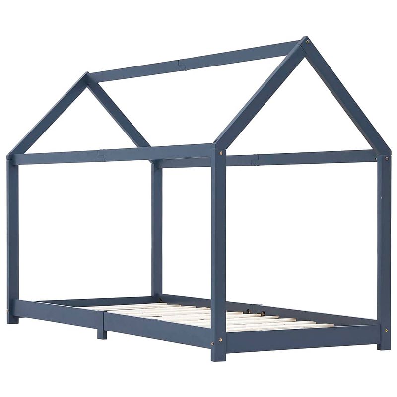 Foto van The living store bedframe boomhut - 90x200 cm - grijs - massief grenenhouten frame - multiplex lattenbodem