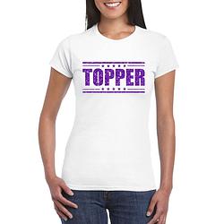 Foto van Toppers topper t-shirt wit met paarse glitters dames s - feestshirts