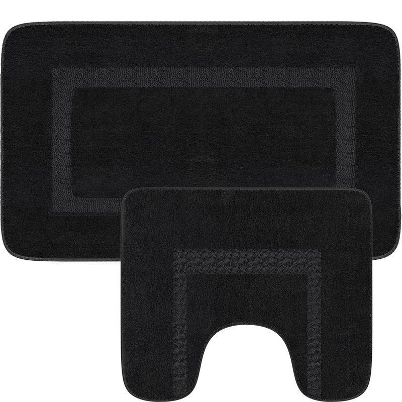 Foto van Loti living badmat set met toiletmat antislip - douchemat - badmat set wc mat - zwart - 50x80 cm + 50x40 cm