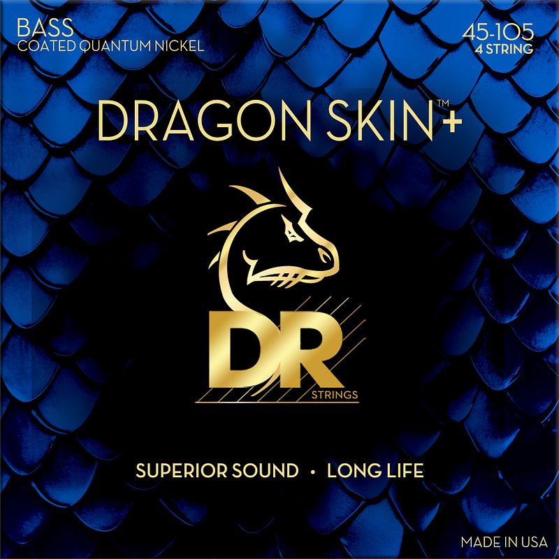 Foto van Dr strings dragon skin+ coated bass strings medium 45-105 voor elektrische basgitaar