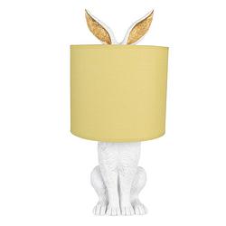 Foto van Haes deco - tafellamp - city jungle - konijn in de lamp, ø 20x43 cm - wit/geel - bureaulamp, sfeerlamp, nachtlampje