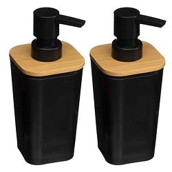 Foto van 2x stuks zeeppompjes/zeepdispensers van kunststeen - zwart - 300 ml - zeeppompjes