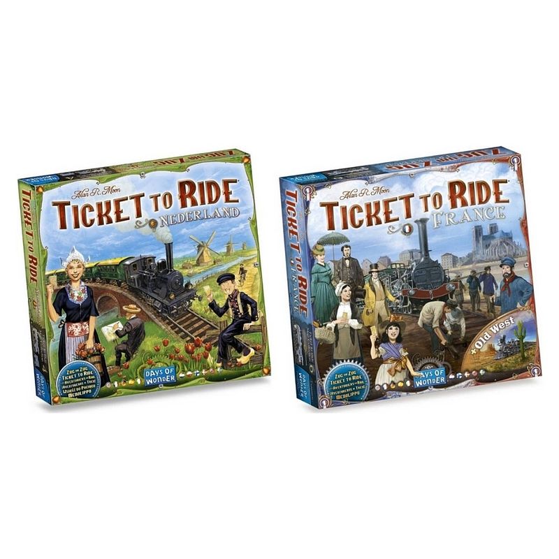 Foto van Spellenbundel - ticket to ride - 2 stuks - uitbreidingen - nederland & frankrijk + old west