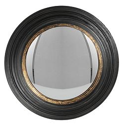 Foto van Haes deco - bolle ronde spiegel - zwart - ø 38x4 cm - polyurethaan ( pu) - wandspiegel, spiegel rond, convex glas