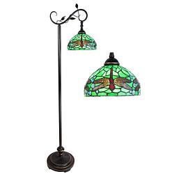 Foto van Haes deco - tiffany vloerlamp groen, bruin 36x25x152 cm e27/max 1x60w