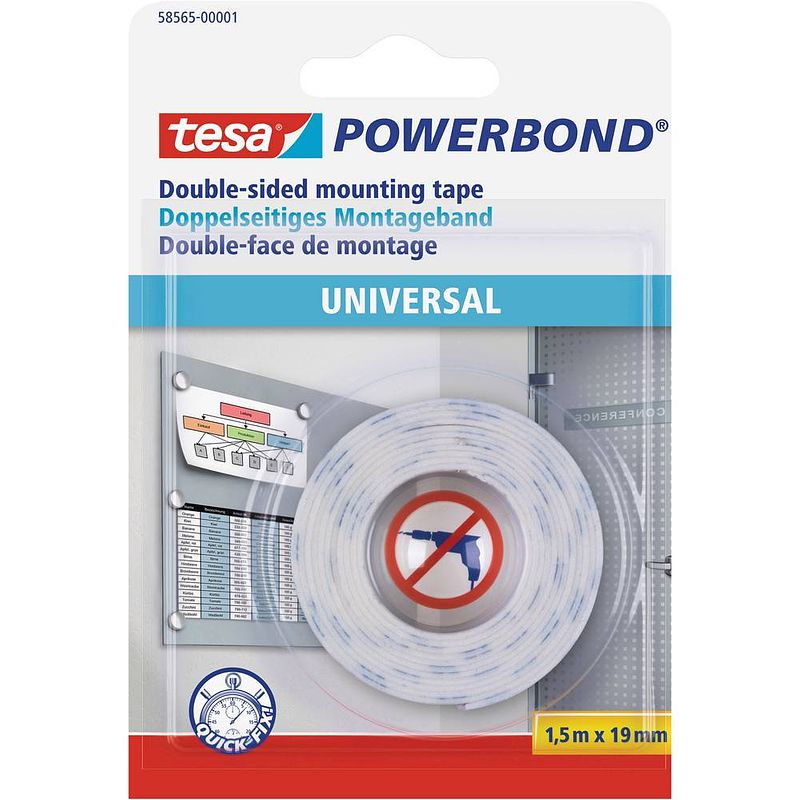 Foto van Tesa universal 58565-00001-00 montagetape tesa powerbond wit (l x b) 1.5 m x 19 mm 1 stuk(s)