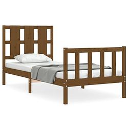 Foto van The living store massief grenenhouten bedframe - honingbruin - 195.5 x 95.5 x 100 cm - multiplex lattenbodem