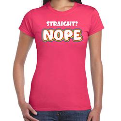 Foto van Bellatio decorations gay pride shirt - straight? nope - regenboog - dames - rozea  m - feestshirts