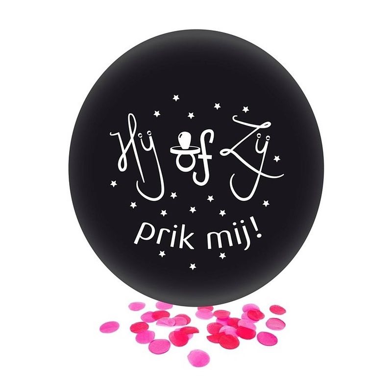 Foto van Confetti ballon gender reveal meisje party/feest zwart 60 cm