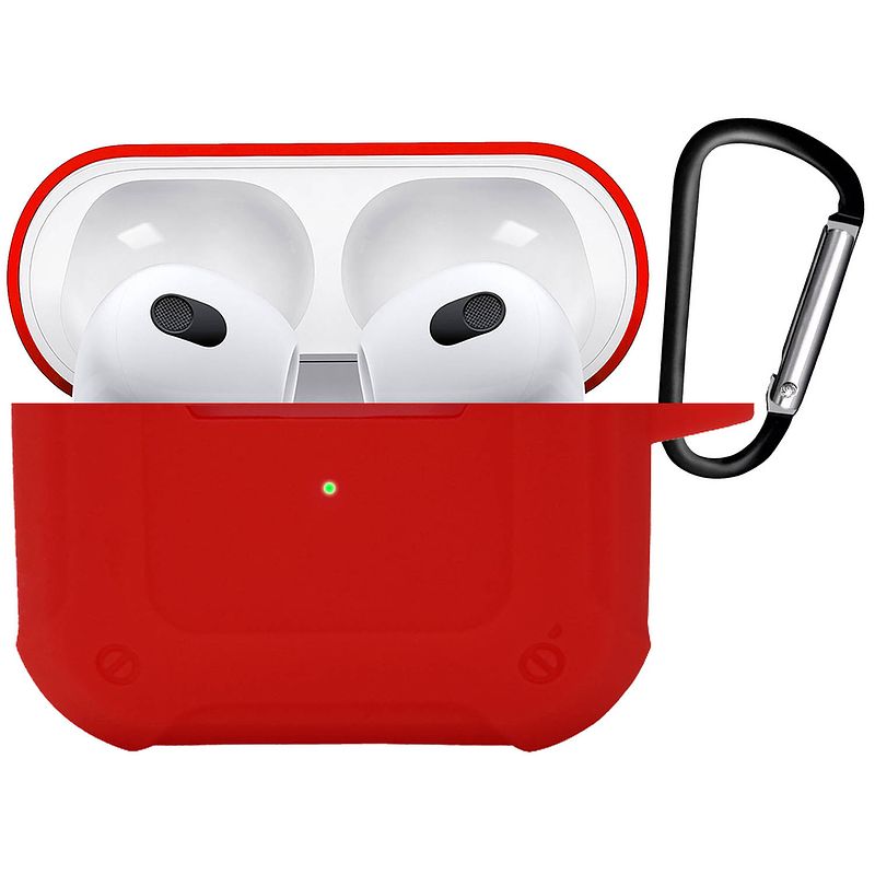 Foto van Basey hoes geschikt voor airpods 3 hoesje shock case met karabijnhaak - airpods 3 case shock hoes cover - rood