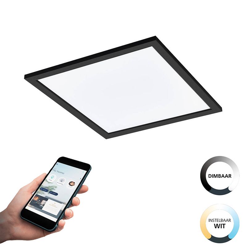 Foto van Eglo connect.z salobrena-z smart plafondlamp - 45 cm - zwart/wit - instelbaar wit licht - dimbaar - zigbee