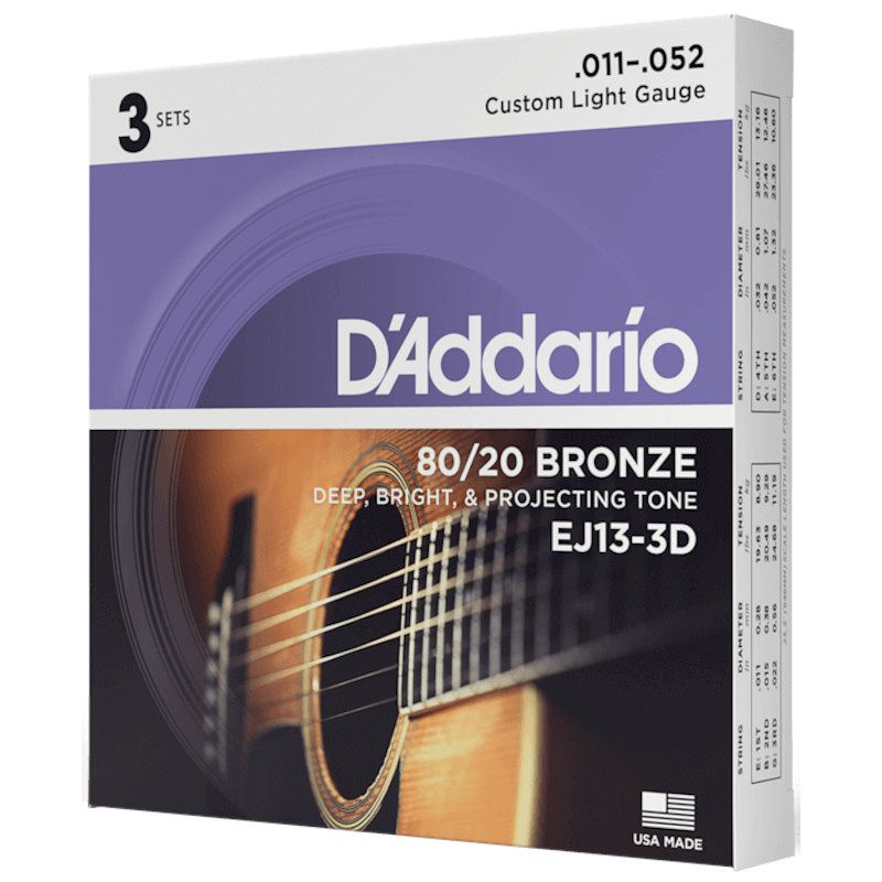 Foto van D'saddario ej13-3d 11-52 custom light bronze snaren voor westerngitaar (3 sets)