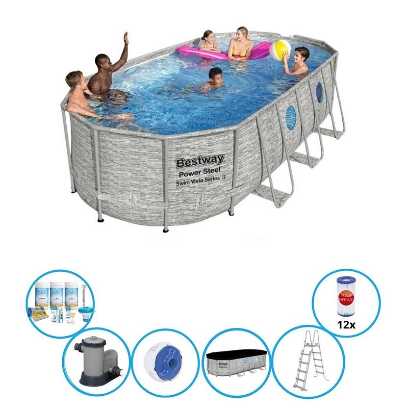 Foto van Bestway zwembad power steel swim vista - zwembad bundel - 549x274x122 cm