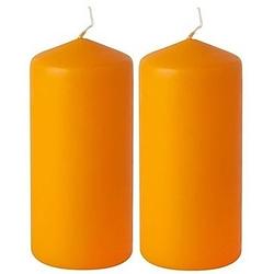 Foto van 2x oranje stompkaars 15 cm 45 branduren - stompkaarsen