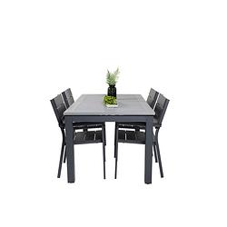 Foto van Albany tuinmeubelset tafel 90x152/210cm en 4 stoel levels zwart, grijs.