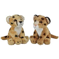 Foto van Safari dieren serie pluche knuffels 2x stuks - cheetah en luipaard van 15 cm - knuffeldier