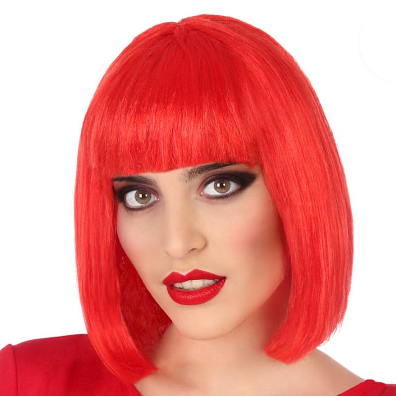 Foto van Atosa verkleedpruik voor dames half lang haar - rood - bob lijn - carnaval/party - verkleedpruiken