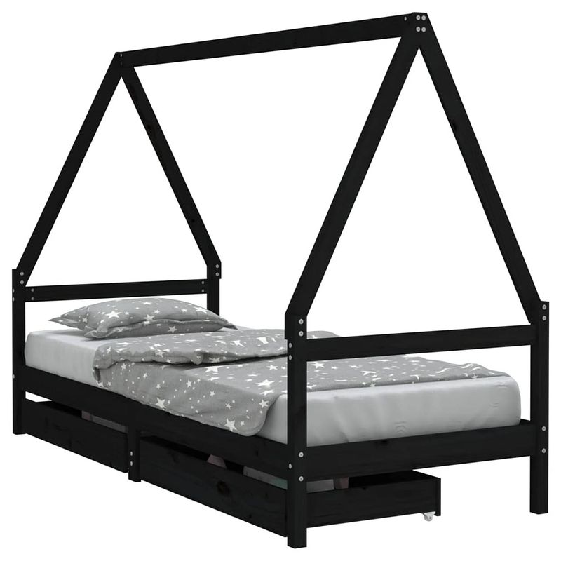 Foto van Vidaxl kinderbedframe 80x200 cm massief grenenhout zwart