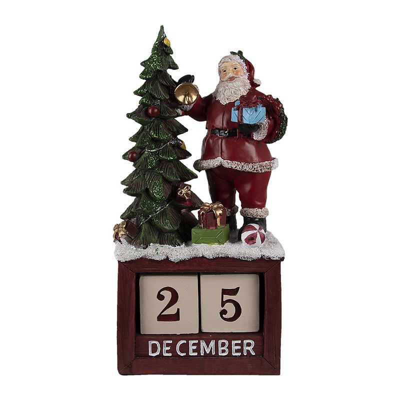 Foto van Clayre & eef kerstdecoratie beeld kerstman 16*10*34 cm rood groen wit kunststof kalender decoratief figuur decoratieve