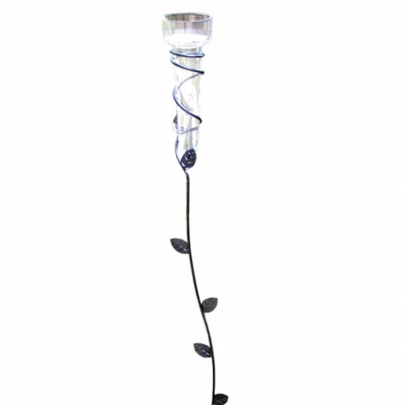 Foto van Regenmeter transparant 40 ml met bladeren steel 79 cm - regenmeters - tuinartikelen / tuinaccessoires