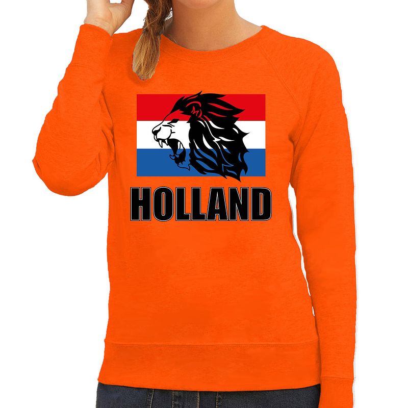 Foto van Oranje fan sweater / trui holland met leeuw en vlag ek/ wk voor dames 2xl - feesttruien