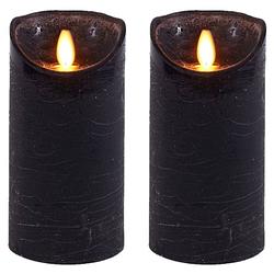 Foto van 2x zwarte led kaarsen / stompkaarsen 15 cm - luxe kaarsen op batterijen met bewegende vlam