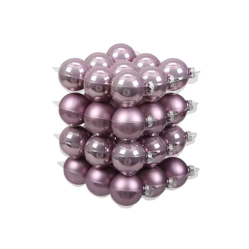 Foto van 72x stuks glazen kerstballen salie paars (lilac sage) 6 cm mat/glans - kerstbal