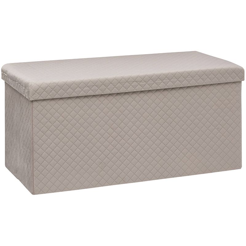 Foto van Atmosphera poef/hocker/voetenbankje - opbergbox - fluweel beige - po/mdf - 38 x 38 x 76 cm - poefs