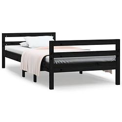 Foto van The living store houten bedframe - klassiek - massief grenenhout - 205.5 x 95.5 x 52.5 cm - zwart