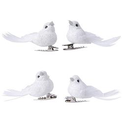 Foto van 4x decoratie glitter vogeltjes wit op clip 5 cm - kersthangers