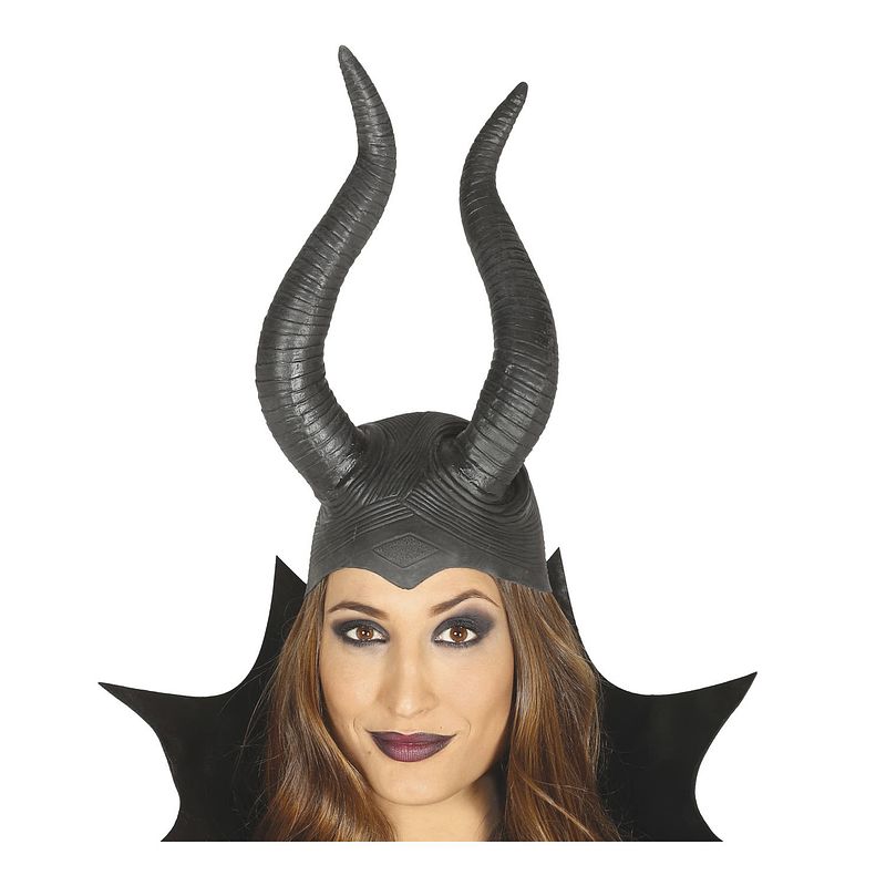 Foto van Fiestas guirca helm hoorns malefica latex zwart one-size