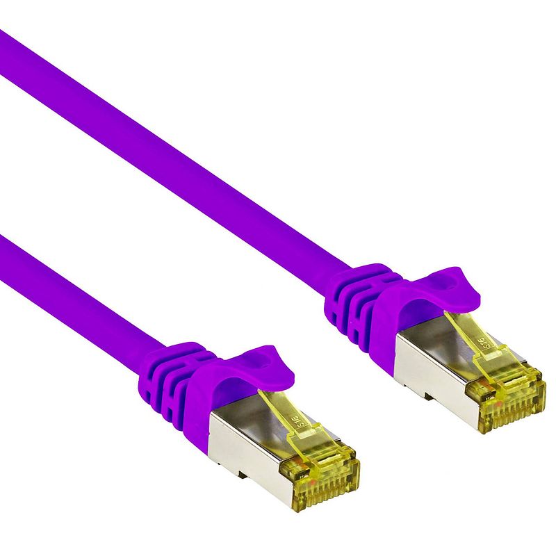 Foto van Cat 7 - s/ftp - netwerkkabel - patchkabel - afgeschermd - 10 gbps - 10 meter - paars - allteq