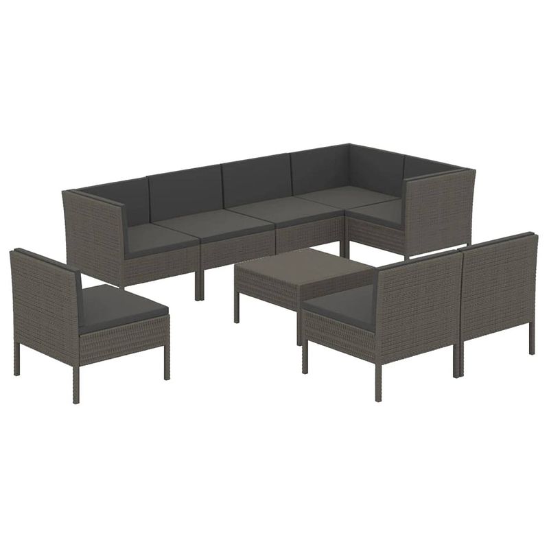 Foto van Vidaxl 9-delige loungeset met kussens poly rattan grijs