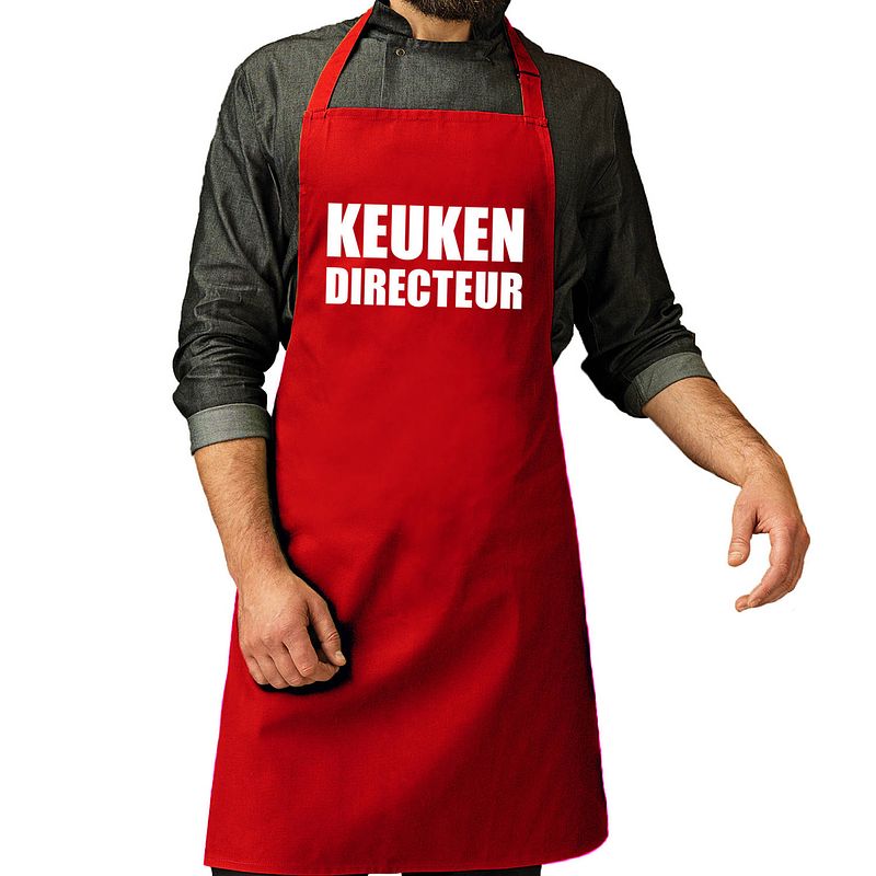 Foto van Bbq schort keuken directeur rood voor heren - feestschorten