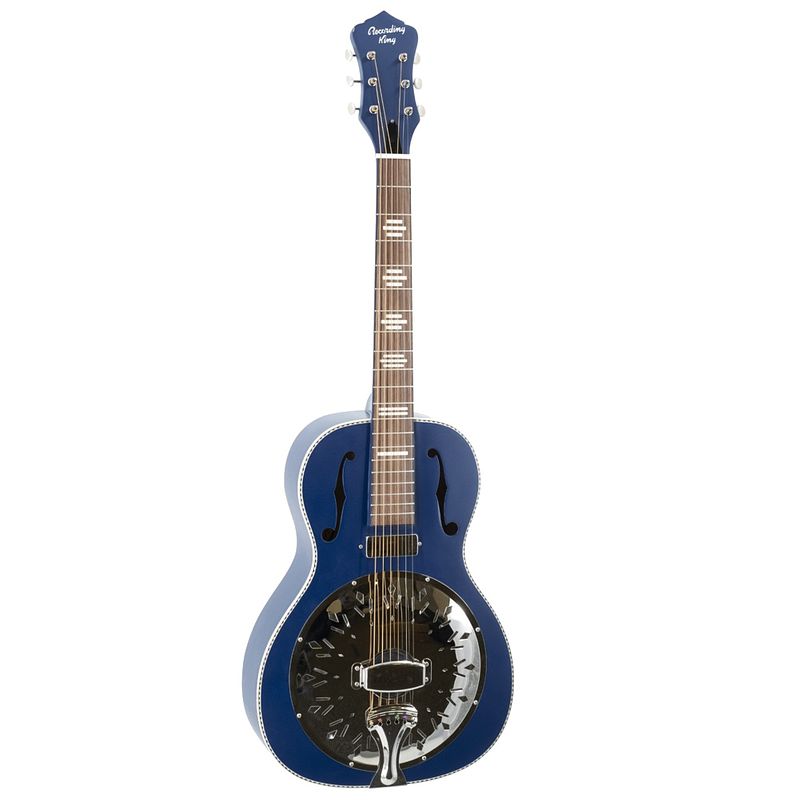 Foto van Recording king rph-r2-e-mbl dirty 30s minnie bucker resonator wabash blue elektrisch-akoestische gitaar