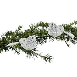 Foto van 2x stuks decoratie vogels op clip glitter zilver 12 cm - kersthangers