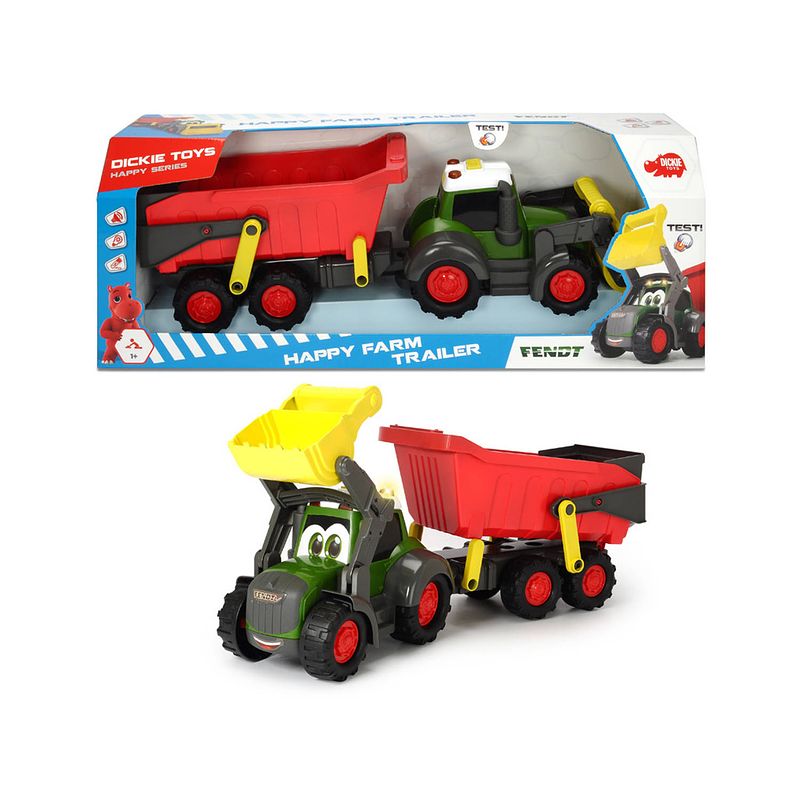 Foto van Dickie toys happy farm fendt tractor + aanhanger met licht en geluid