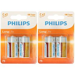 Foto van 4x philips long life batterijen lr14 c 1,5 v - batterijen