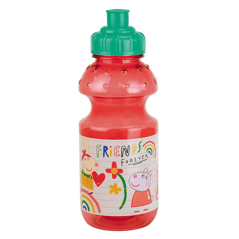 Foto van Peppa pig drinkfles/drinkbeker/bidon met drinktuitje - roze - kunststof - 350 ml - schoolbekers