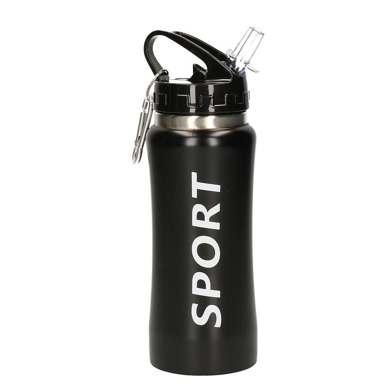 Foto van Sport bidon drinkfles/waterfles sport print zwart 420 ml - drinkflessen