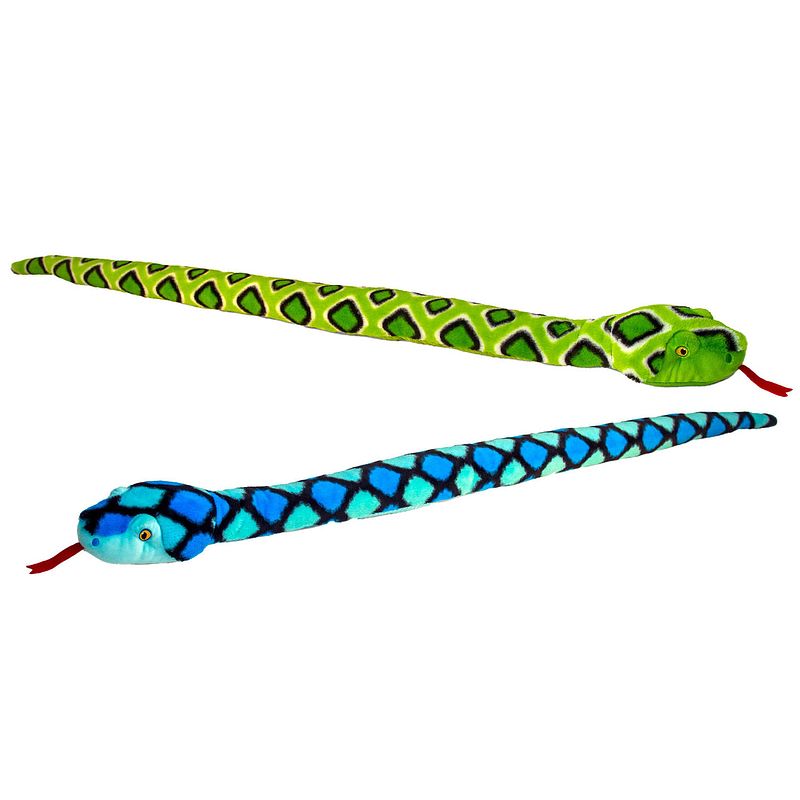 Foto van Keel toys - pluche knuffel dieren set van 2x slangen blauw en groen 100 cm - knuffeldier