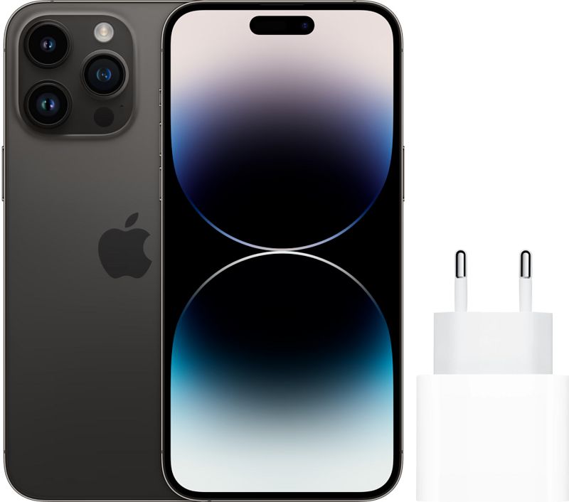 Foto van Apple iphone 14 pro max 256gb space black + apple usb c oplader 20w