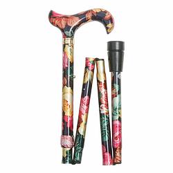 Foto van Classic canes opvouwbare wandelstok - bloemen - aluminium - derby handvat - lengte 82 - 92 cm