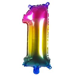 Foto van Boland folieballon cijfer 1 latex regenboog 36 cm