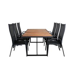 Foto van Khung tuinmeubelset tafel 100x200cm en 6 stoel copacabana zwart, naturel.